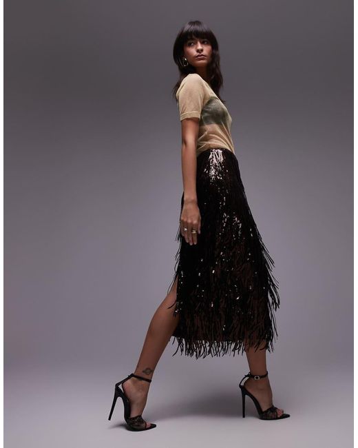 & Other Stories Gray Co-ord All Over Tassel Fringe Sequins Midaxi Skirt