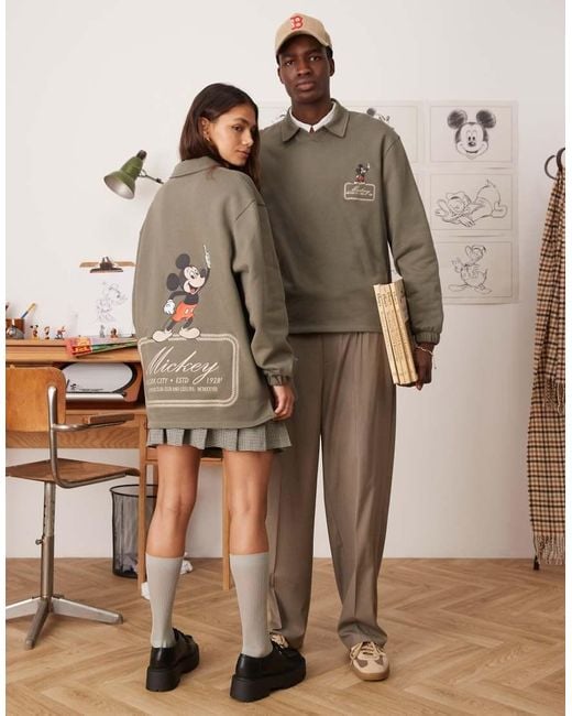 ASOS Brown Disney Unisex Oversized Polo Sweatshirt With Mickey Mouse Prints