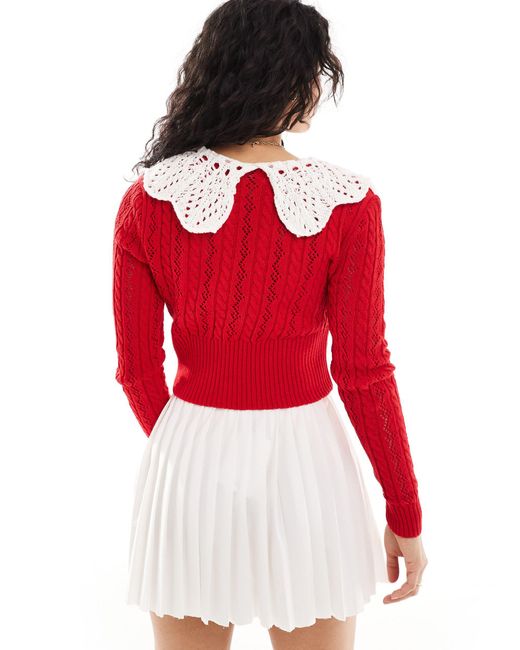 Cardigan con colletto oversize lavorato a maglia di Miss Selfridge in Red