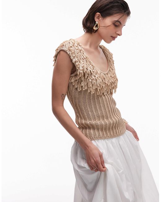 & Other Stories White Knitted Top With Fringed Neckline