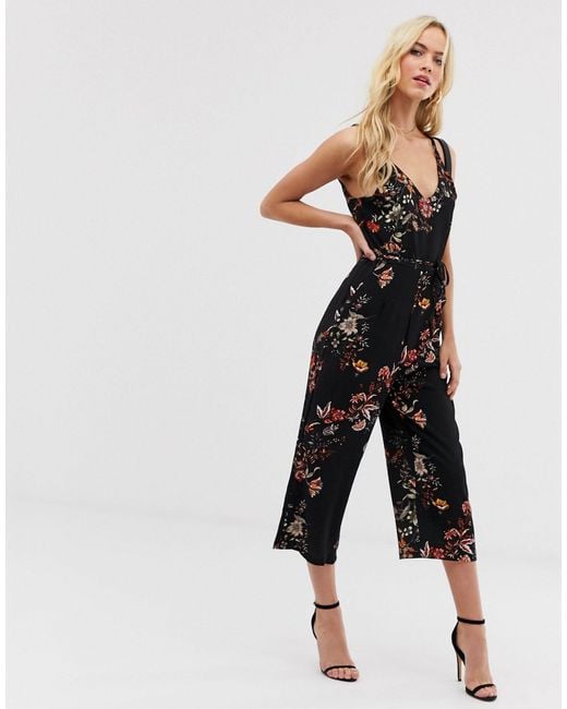 ax paris navy floral culotte jumpsuit