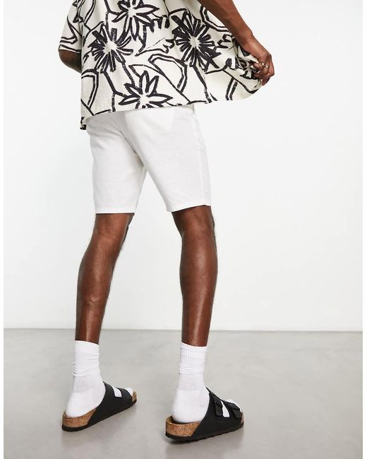 Only & Sons White Linen Mix Tie Waist Shorts for men