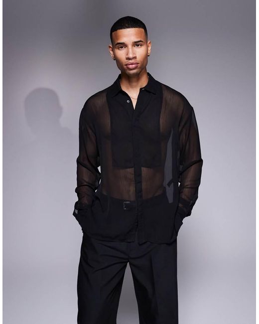 Camicia Trasparente Nera Con Dettaglio Stile Pettorina di ASOS in Black da Uomo
