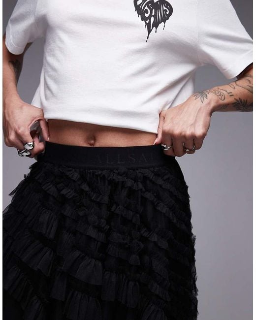 AllSaints Black Jayde Tulle Mini Skirt