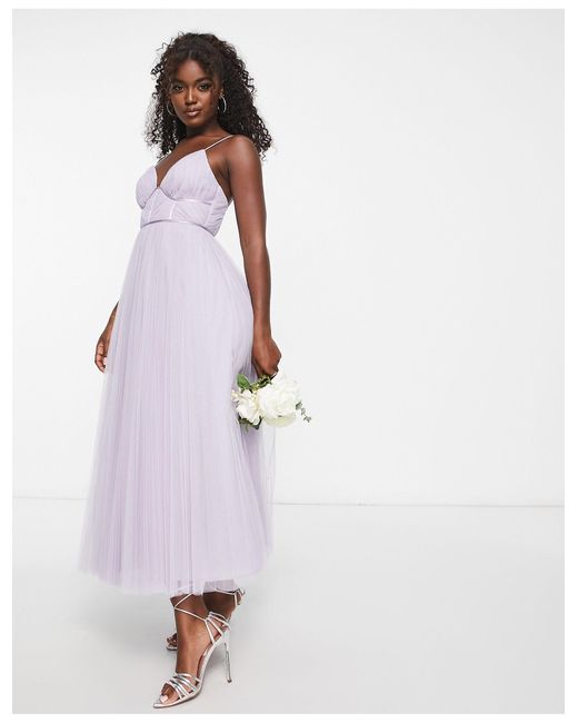ASOS Bridesmaid Cami Ruched Bodice Midi Dress With Pleated Skirt in White |  Lyst Australia
