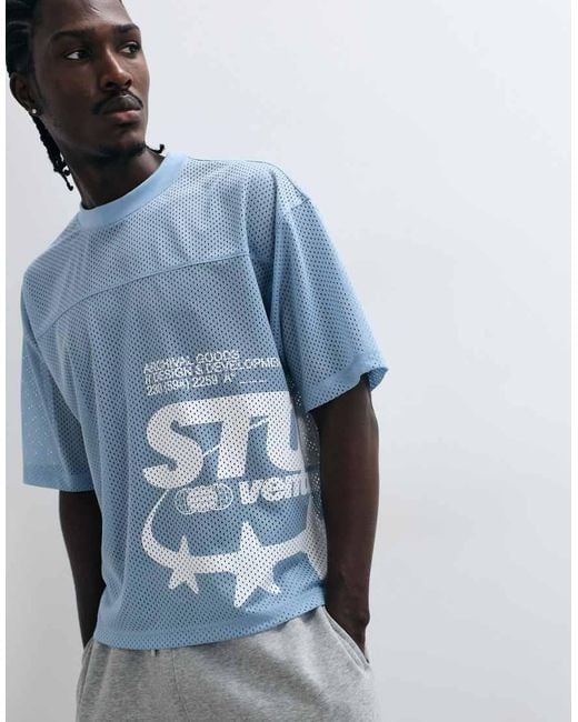 ASOS Blue Boxy Oversized T-shirt With Large Street Graphic for men