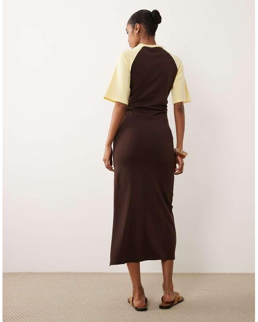 ASOS Natural Short Contrast Sleeve Gathered Waist Maxi Dress