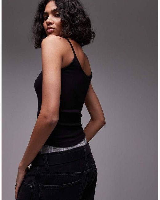 Camiseta Negra De Tirantes Con Logo De Texto De Tommy Hilfiger de color Black