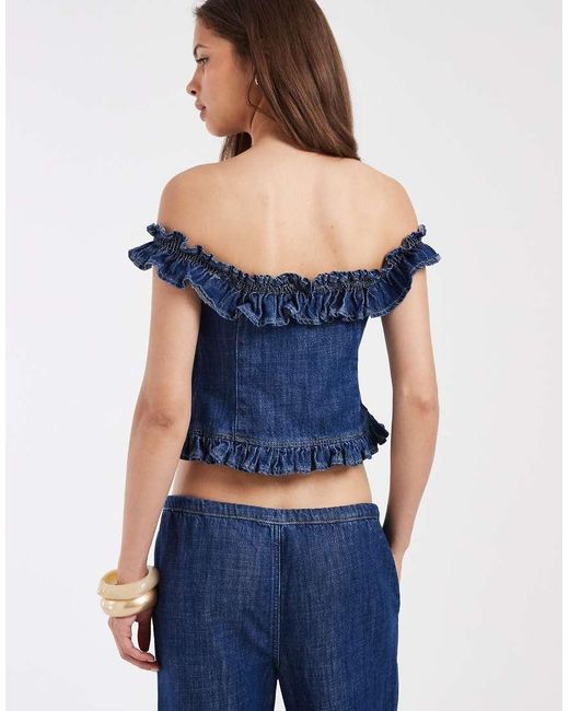 ASOS Blue Frill Bardot Denim Top Co Ord