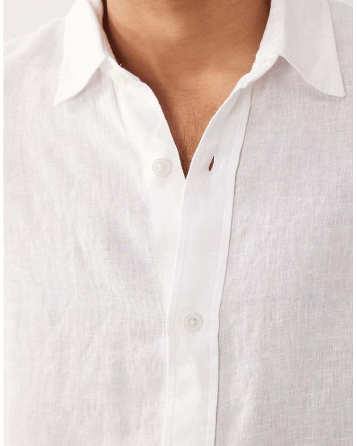 Abercrombie & Fitch White Long Sleeve Linen Shirt for men