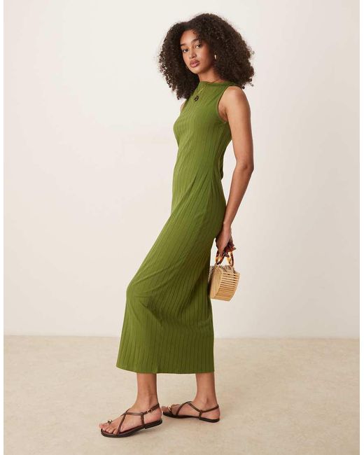 Vestito Midi Senza Maniche A Coste Larghe Kaki Con Scollo A Barchetta di ASOS in Green