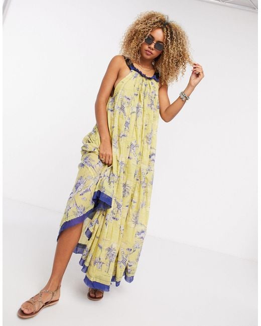 Free People Yellow Tropical Toile Maxi Dress