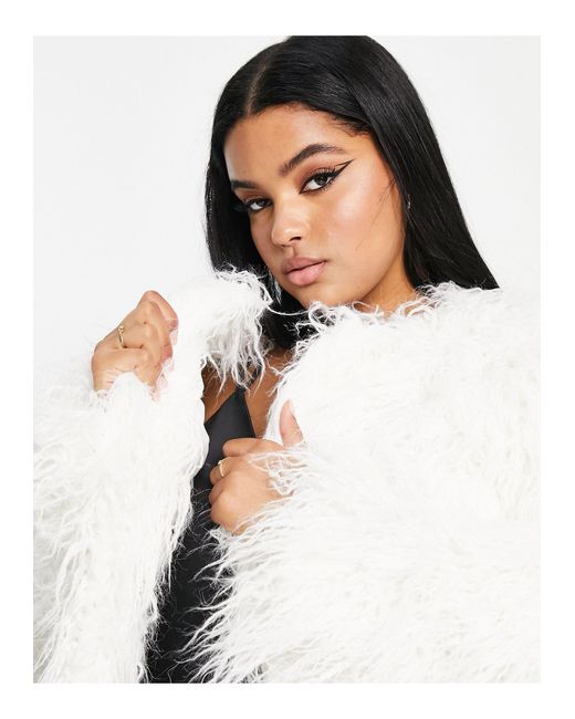 ASOS Curve Faux Fur Fluffy Jacket in White Lyst