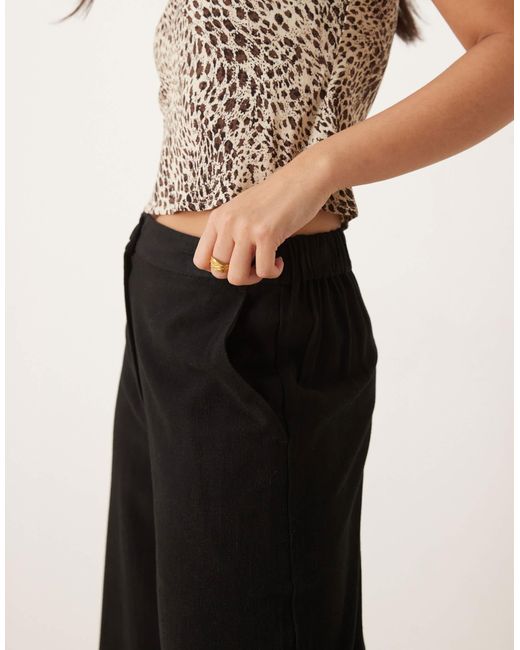ASOS Black Relaxed Straight Leg Pants With Linen