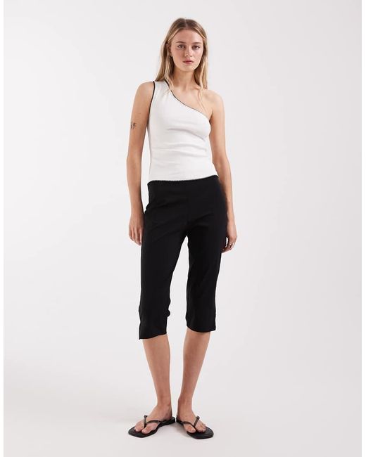 ASOS Natural Ribbed One Shoulder Vest With Blanket Stitch Detail