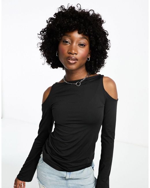 Weekday Remi Cut Out Shoulder Long Sleeve Top in Black Lyst