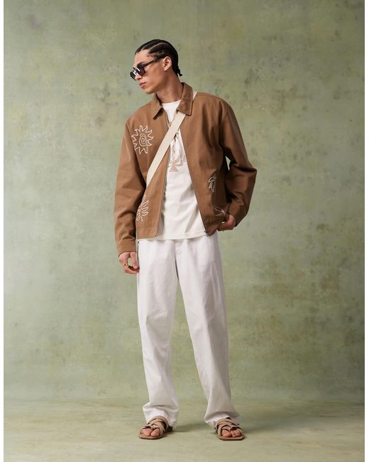 ASOS Green baggy Linen Blend Trousers for men