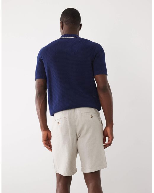 SELECTED Blue Linen Blend Drawstring Shorts for men