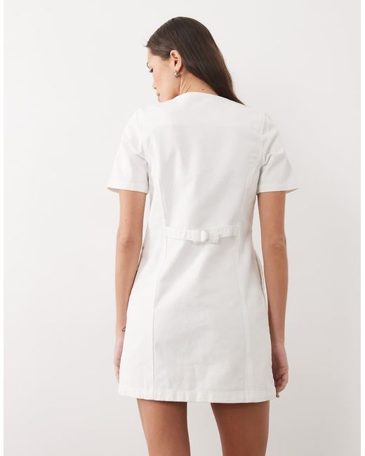 Threadbare White Denim Short Sleeve Button Through Mini Dress