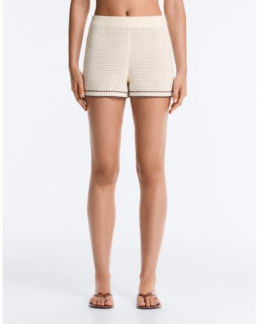Oysho White Cotton Open Knit Shorts