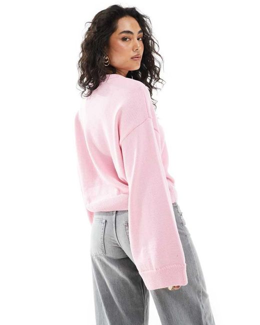 ASOS Gebreide Katoenen Trui Met Wijde Mouwen in het Pink