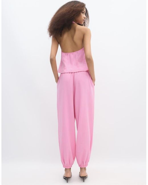 Stradivarius Pink Linen-effect Sarouel Trousers