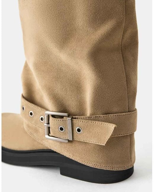 Pull&Bear Natural Flat Footed Leggings Boots With Buckle