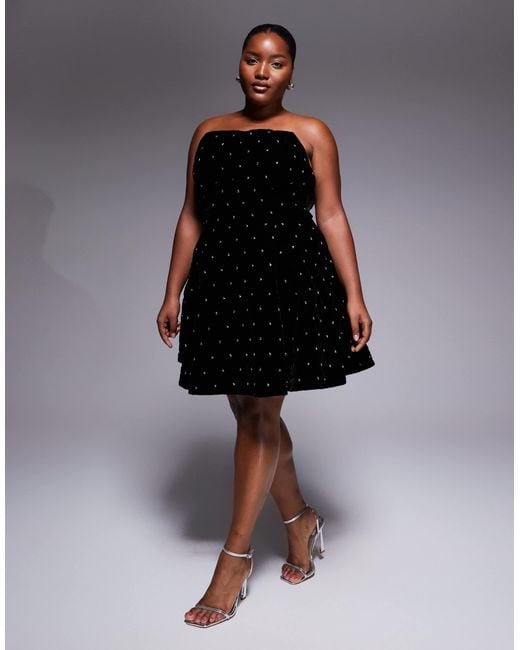 ASOS Women's Black Curve Quilted Velvet Mini Dress With Diamante Details