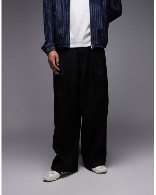 Obey Black Oliver Pleated Straight Leg Twill Trousers for men