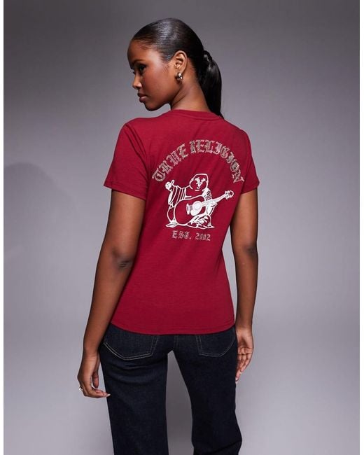 True Religion Red Crystal Logo Crewneck T-Shirt With Back Print