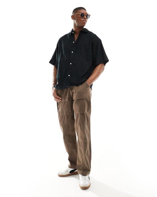 Chemise boutonnée ultra oversize en lin mélangé Jack & Jones pour homme en coloris Black