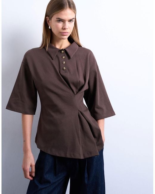 TOPSHOP Brown Cinch Detail Structured Polo