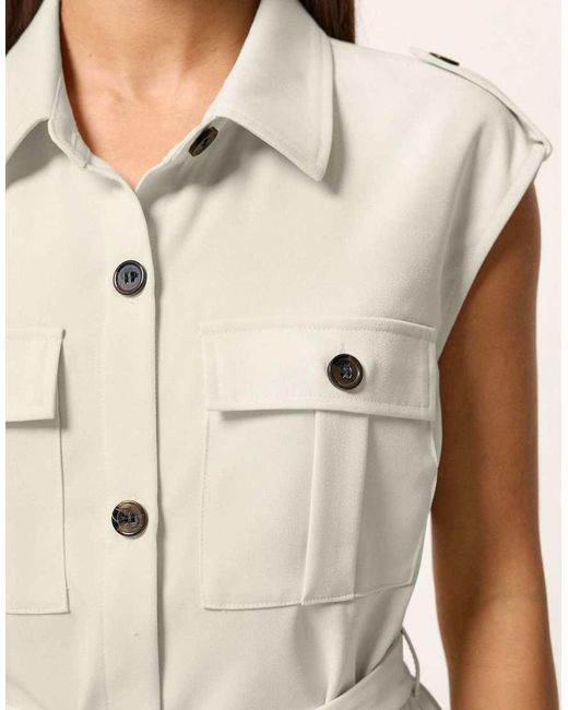 PixieGirl White Petite Belted Utility Shirt