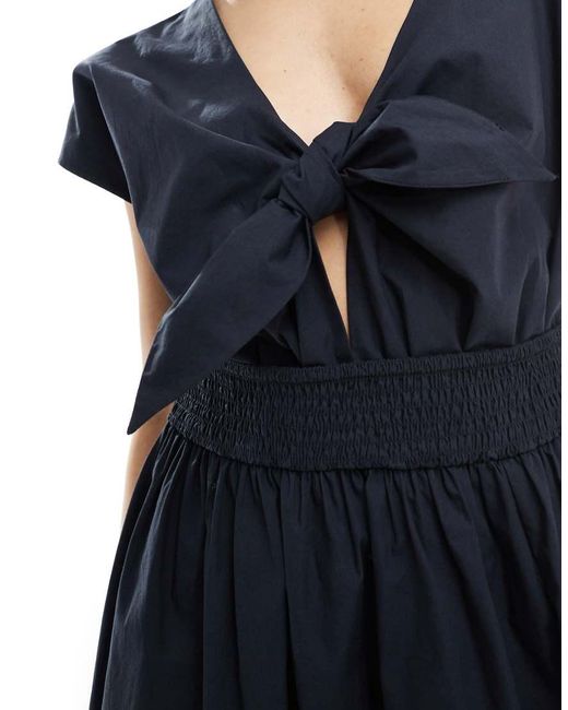 French Connection Blue Barletta Cotton Poplin Tie Midi Dress