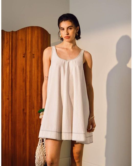 TOPSHOP Linnen Mini Jurk Met A-Lijn En Brede Zoom in het White