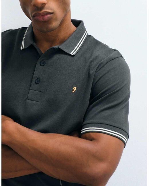 Farah Gray Bowes Short Sleeve Tipped Logo Polo for men