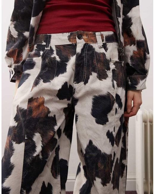 Reclaimed (vintage) White Cow Print Barrel Trouser Co-ord
