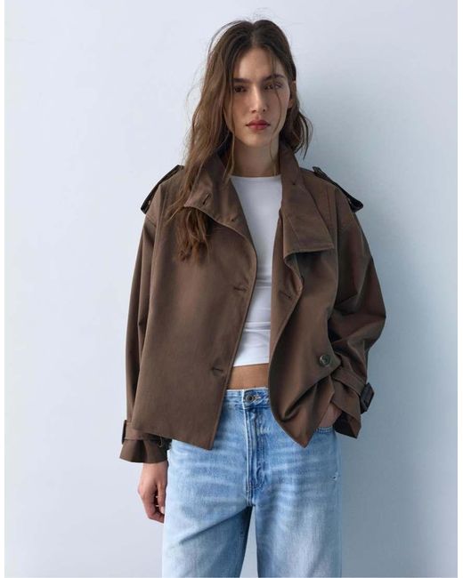 Pull&Bear Brown Short Trench Coat