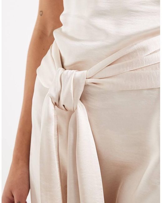 4th & Reckless Pink Satin Drape Waist Detail Scoop Neck Maxi Dress