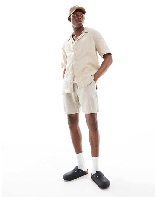 Only & Sons White Textured Linen Mix Short for men