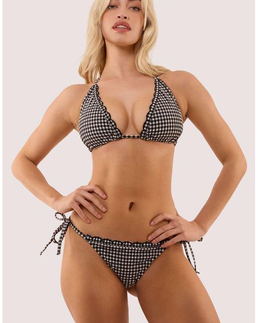 Peek & Beau Brown Margot Gingham Scallop Trim Tie Side Bikini Briefs