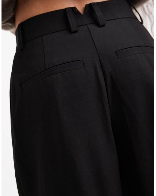 ASOS Black Petite Tailored Wide Leg Trousers With Pleat Detail