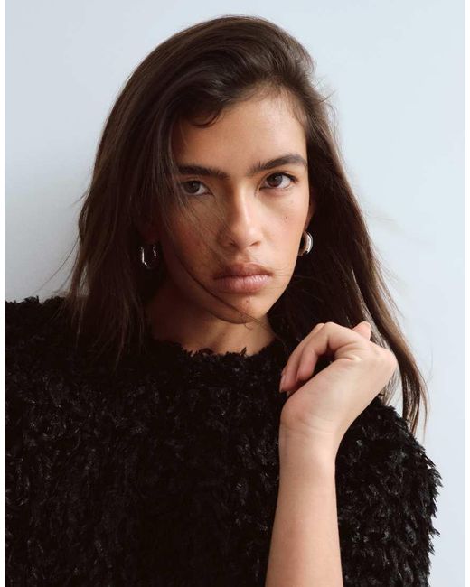 ARRANGE Black Faux Feather Trapeze Crop T-Shirt