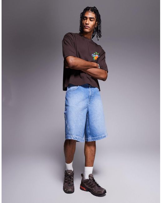 ASOS Blue Long Length Denim Jorts With Twisted Seam for men