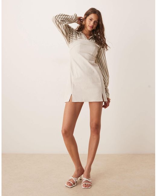 ASOS Natural – 2-in-1 hemd-minikleid aus leinen-bengalin