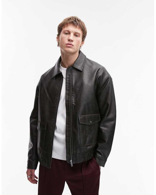 Topman Black Faux Leather A2 Jacket for men