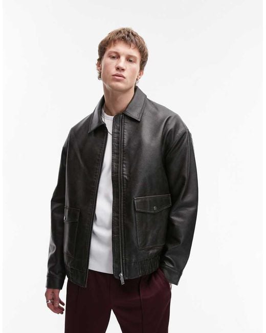 Topman Black Faux Leather A2 Jacket for men