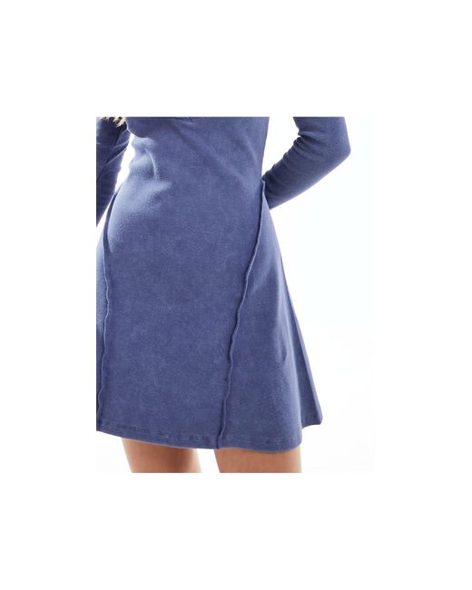 ASOS Blue V Neck Mini Long Sleeve Dress With Full Hem