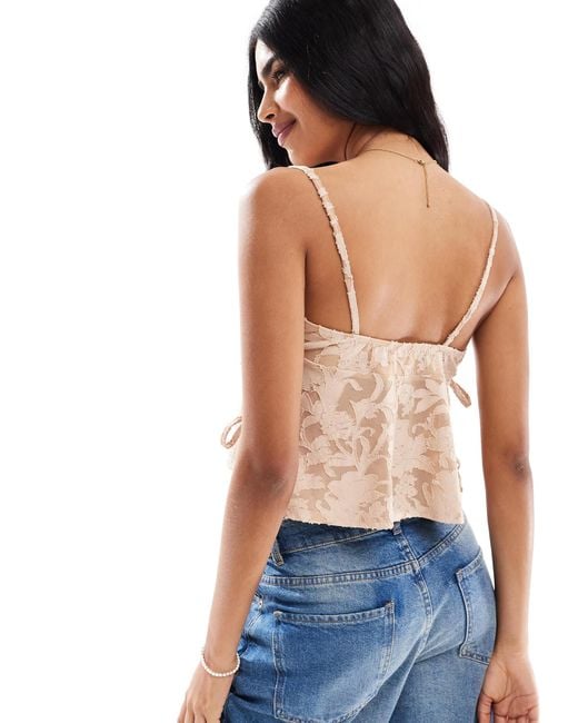 Miss Selfridge Blue Burnout Textured Boho Cami Top-neutral