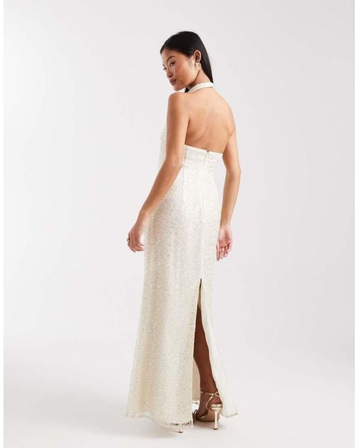 Forever New Natural Forever New Bridal Petite Sequin Halter Maxi Dress
